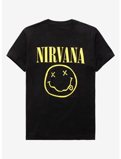 Nirvana Smile T-Shirt | Hot Topic Black Nirvana Shirt, Smile Logo Design, Nirvana Smile, Metallica Black Album, Smile Logo, Nirvana Shirt, Job Clothes, Digital Closet, Music Tees