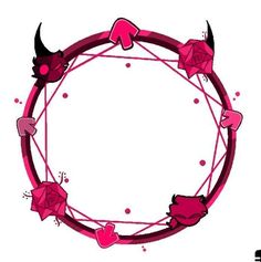 a pink circle with hearts and horns on it