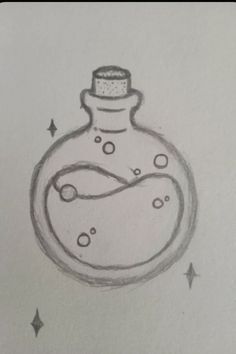 a drawing of a bottle with bubbles in it