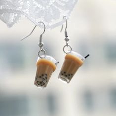 3d Iced Boboa Tea Fun Dangle Earrings- Coffee Colored I Handmake These So Let Me Know If You Want Any Alterations. I Can Change Hooks To Clasps Or Hoops. Tea Earrings, Pearl Milk Tea, Chocolate Milkshake, Food Earrings, Boba Tea, Coffee Colour, Bubble Tea, Girls Earrings, Girls Jewelry