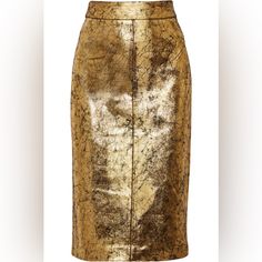 Raoul Metallic Cracked Leather Pencil Skirt Size 12 Nwt Raoul Gold And Black Skirt. Cracked-Leather. Fully Lined. Concealed Hook And Zip Fastening At Back. 100% Leather; Lining: 100% Acetate. Dry Clean. Color: Metallic Raoul Lambskin Leather Skirt With Cracked Foil Finish. High Rise. Pencil Silhouette; Midi Length. Back Zip. Lined Dry Clean. Imported. All Store Items Are Department Store Purchases Which Means Item May Have Been Tried On And Handled By Retail Store Customers Prior To Sending Your Luxury Pencil Skirt For Workwear, Chic Leather Pencil Skirt For Party, Chic Leather Pencil Skirt For Formal Occasions, Gold Fitted Chic Skirt, Leather Pencil Mini Skirt For Party, Luxury Fitted Leather Skirt, Luxury Fitted Gold Skirt, Luxury Evening Mini Skirt, Luxury Fitted Skirt