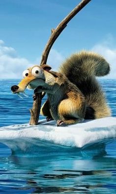 an ice age animal is sitting on top of an ice floet in the ocean