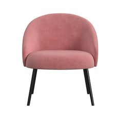 a pink chair with black legs on a white background