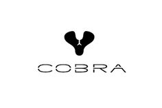 the word cobra written in black on a white background with an animal's head