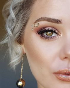 Boho Festival Makeup, Brown Matte Lipstick, Concert Makeup, Rhinestone Makeup, Carnival Makeup