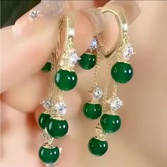 Beautiful Earrings For Women. Light Green Earrings, Luxury Green, Tassel Drop Earrings, Jade Earrings, Eye Stone, Green Earrings, Accessories Jewelry Earrings, Green Emerald, Gem Stone