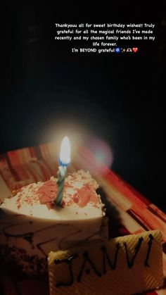 a birthday cake with a lit candle on it that says, i am sorry to you