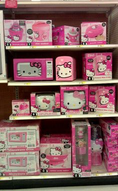 hello kitty toys are on display in a store