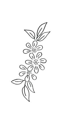 a drawing of flowers with leaves on the top and bottom half of it, in black ink