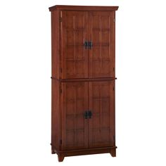 a tall wooden cabinet with two doors