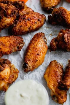 fried chicken wings with ranch dressing on the side