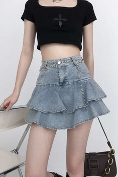 Take any outfit to the next level with this Tiered Pleated Denim Mini Skirt! With its pleated tiers and lightweight denim, you can wear this skirt with a variety of tops and styles. You can pair it with your favorite shirts and blouses or even wear it as is—with its built in short under, you'll stay comfortable all day long. Step out in style by completing the look with flats, sandals, sneakers or boots.
Gender: Women
Material: Cotton, Denim, Polyester
Length: Above Knee / Mini
Waist: High-Waist Y2k High Rise Summer Skirt, High Rise Y2k Summer Skirt, Edgy Denim Mini Skirt For Summer, Y2k Style Denim Blue Summer Skirt, Summer Denim Tiered Skirt, Edgy High Rise Summer Skirt, Trendy Tiered Denim Skirt For Spring, Trendy Denim Ruffled Skirt, Edgy Denim Skirt For Summer