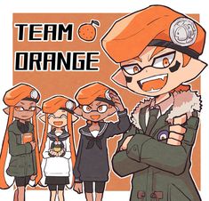 an orange haired woman with her arms crossed standing in front of other women and the words team orange