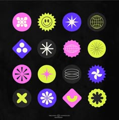 a bunch of different shapes and sizes on a black background