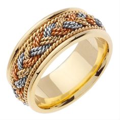 a gold ring with braiding on it