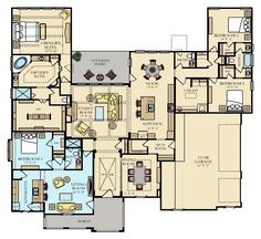 the floor plan for a house with multiple living areas and an open concept kitchen area