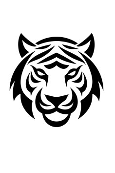 a black and white tiger's head on a white background