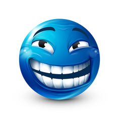 a blue smiley face with white teeth