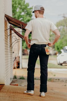 IH-666S-21od slim straight jean with a low/medium rise, constructed from our signature super heavy, but super soft 21oz indigo selvedge denim overdyed black. Basically, the IH-666s-21s and impregnated with black sulphur dye. The overdyeing process takes all the shrinkage out of the fabric and results in great fades with time and wear. Made in Japan Slim straight cut Low/Medium rise 21oz rope dyed indigo warp, natural weft Japanese selvedge denim After construction, garment overdyed with black su Japanese Selvedge Denim, Iron Heart, Straight Cut Jeans, Clothing Jeans, Big Guy, Selvedge Denim, Jeans Men, Slim Straight Jeans, Casual Clothing