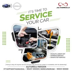 an advertisement for service your car with the words it's time to service your car