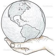 a drawing of a hand holding the earth in it's palm, which is drawn by