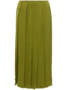 olive green satin weave ribbon panelled design concealed side zip fastening straight hem mid-length Formal Green Lined Skirt, Formal Green Pleated Skirt, Green Lined Skirt For Formal Occasions, Green Pleated Skirt For Evening, Green Formal Midi Skirt, Green Knee-length Skirt For Formal Occasions, Pleated Green Skirt For Evening, Green Relaxed Fit Pleated Skirt For Work, Green Pencil Skirt For Formal Occasions