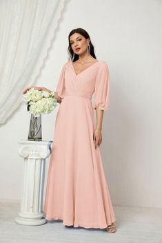 Numbersea Formal Prom Gown Women V-Neck Chiffon Bridesmaid Dresses Long Bishop Sleeve Party Dress 2807-numbersea Bridesmaid Dresses Long, Formal Bridesmaids Dresses, Chiffon Bridesmaid Dresses, Bishop Sleeve, Long Bridesmaid Dresses, Silver Dress, Chiffon Bridesmaid, Navy Blue Dresses, Peach Pink