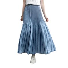 Add a touch of vintage-inspired chic to your Spring-Summer wardrobe with this pleated light blue denim skirt from our 2023 Collection!Why You'll Love It: 90s Style: Tap into the nostalgia of the '90s with this timeless piece. merging elegance and grunge. Light Wash: Reach for the stars with this pastel-tinted masterpiece. adding a subtle touch to your look. Pleated: The careful pleats bring out the perfect feminine silhouette. adding plenty of character to your style. Mid-Waist: Flatter your fig Trendy Tiered Pleated Skirt For Summer, Summer Non-stretch Denim Skirt, Non-stretch Denim Skirt For Summer, Light Blue Long Skirt For Spring, Trendy Long Denim Skirt For Summer, Summer Relaxed Fit Denim Skirt, Non-stretch Medium Wash Skirt For Summer, Summer Denim Skirt With Relaxed Fit, Trendy Denim Blue Summer Skirt