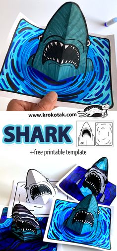 shark paper craft with free printable templates to make it look like they are in the ocean