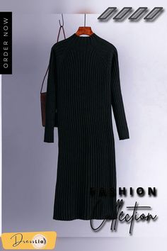 Women Clothing Autumn Winter New Korean Half High Collar Sweater Slim Fit with Underlay Knitted Dress Streetwear White Dress Long Ribbed Sweater Dress For Fall, Long Stretch Sweater Dress For Winter, Winter Knitted Midi-length Sweater Dress, Knitted Midi Length Sweater Dress For Winter, Knitted Midi Sweater Dress For Winter, Ribbed Long Midi Dress For Fall, Long Knitted Sweater Dress For Spring, Long Knitted Winter Dress, Long Ribbed Knit Sweater Dress