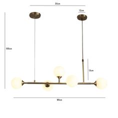 an image of a chandelier with five lights hanging from the ceiling and measurements