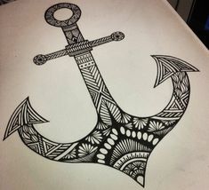 an anchor drawn in black and white on paper