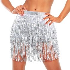 Raves Outfits For Women:Sequin Fringe Skirt With Adjustable Waist. The Waist Length Of The Disco Outfit For Women Is About 220cm, Providing A Comfortable Fit. Stand Out From The Crowd With This Unique And Gorgeous Belly Dance Skirt Shiny Wrap Skirt - People Will Take More Attention To You When You Wear This Special Black Bodysuit. The Tassel Costume Matches With Summer Beach Outfits And Any Other Tops, Making You Dazzling And Charming For Dance Parties, Clubs, Festival Performances, Raves, Birth Disco Outfit For Women, Sequin Fringe Skirt, Cowgirl Outfits For Women, Silver Sequin Skirt, Rave Skirt, Belly Dance Skirt, Sparkly Skirt, Glitters Skirt, Hip Scarf