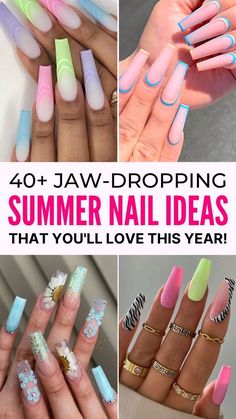 Neon Tips Nails, Rainbow French Tip Nails, Nail Designs Summer Beach, Summer Coffin Nails, Rainbow French, Best Summer Nail Color, Light Colored Nails, Fun Manicure, Cute Summer Nail Designs