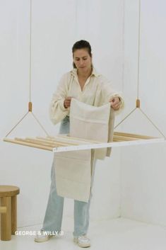 The Best Way To Dry Your Laundry, Whatever the Weather | Hanging Drying Rack #laundrystorage George And Willy, Hanging Drying Rack, Laundry Rack, Pulley System, Laundry Design, Drying Rack Laundry, Small Laundry