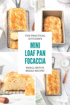 mini loaf pan focaccia bread recipe on a cooling rack with text overlay