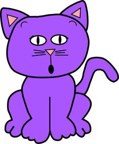 a purple cat with big eyes sitting down