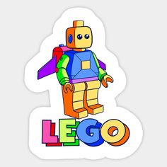 an image of a lego character with the word lego written in multicolored letters