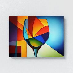 an abstract painting of a wine glass on a white wall