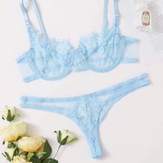 Brand New Fits Like A Medium See Pics For Other Material And Sizing Details Blue Lingerie, Lace Underwire, Sheer Bra, Lace Lingerie Set, Bra Types, Purple Pattern, Shein Style, Bra Set, Lingerie Set