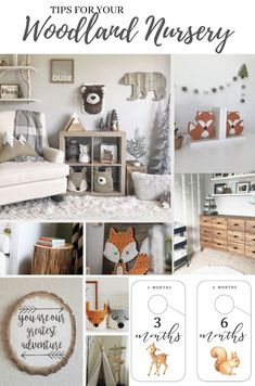 a collage of photos with the words tips for your woodland nursery