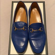 Beautiful “Electric” Blue Gucci Jordaan Loafers. Purchased For $730 + Tax In 2018. A Couple Of Minor Flaws To Note (Shown In Photos). Size 38 (I Am An 8-8.5) I Had Protective Vibram Soles Added ($50 Value). Box And Dust Bags Included. Navy Gucci Loafers, Gucci Loafer Blue, Gucci Jordaan Loafer, Gucci Jordaan, Shoes Gucci, Gucci Shoes, Loafers Men, Flat Shoes Women, Electric Blue