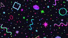 an image of neon lights and confetti on a black background that looks like stars