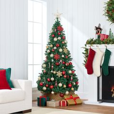 a decorated christmas tree in a living room