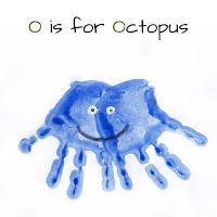 a blue handprint with the words o is for octopus