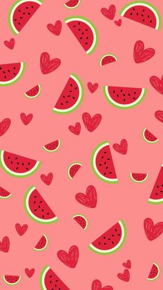 watermelon slices and hearts on a pink background