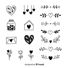 various hand drawn hearts and arrows