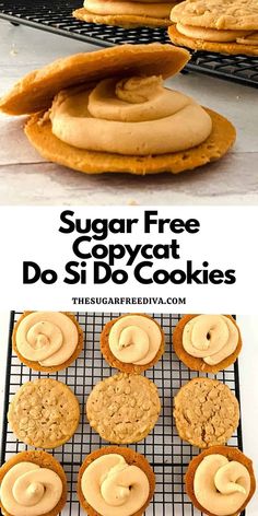 sugar free copycat cookies are stacked on top of each other with the words, sugar free copycat do's and don'ts