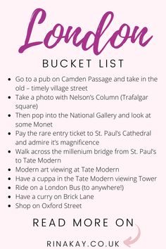 the london bucket list with text overlaying it's locations and their names