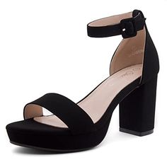 Shoe Land SL-Cabrini Womens Platform Heels Open Toe Chunky Heels Comfy Block heeled Sandals Ankle Strap Dress Heels Black White Red Chunky Platform Heels for Prom Wedding Dress Heels, Heels Black, Prom Wedding, Block Heels Sandal